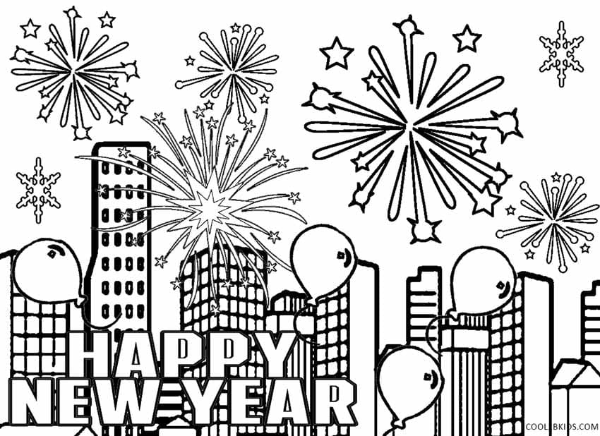 New Year 2023 Fireworks Coloring Page