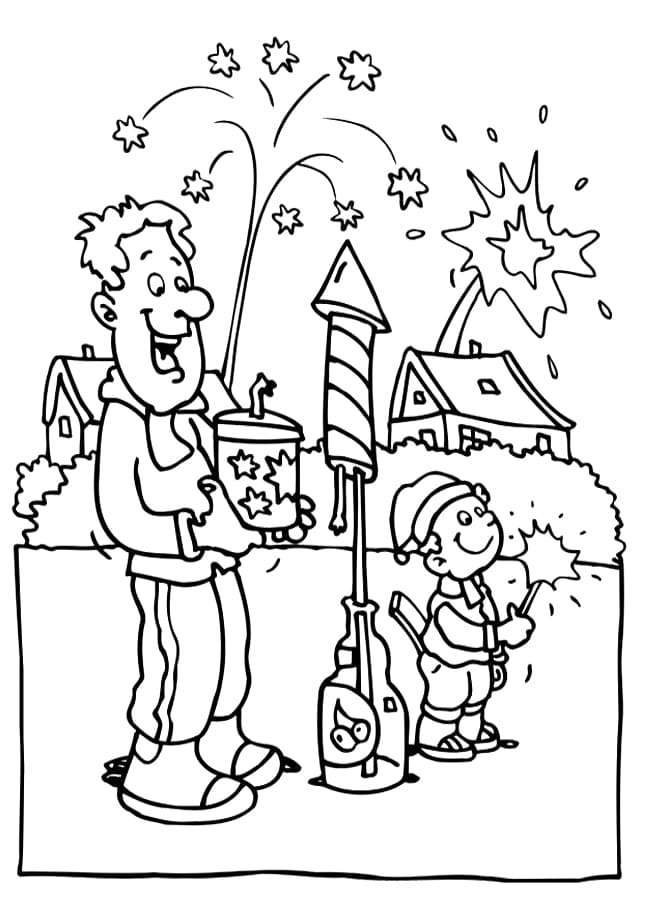 New Year Fireworks For Children Coloring Page