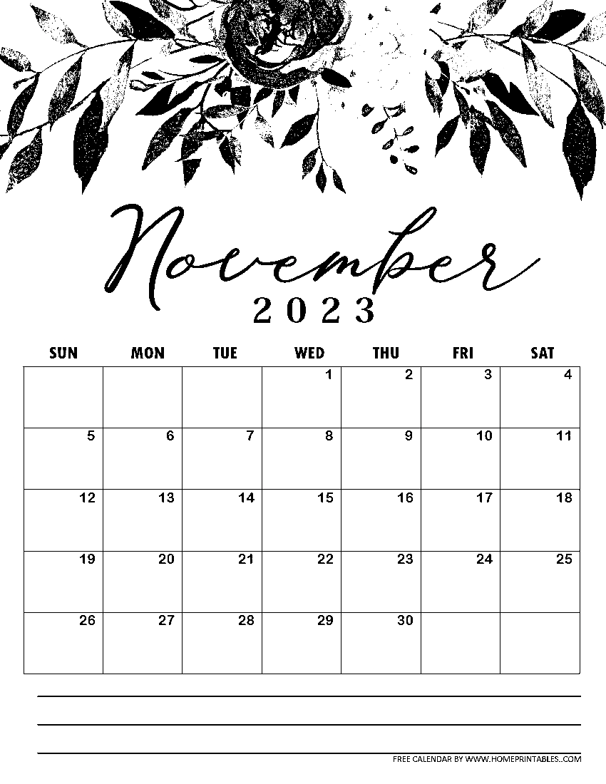 November 2023 Calendar Picture Coloring Page