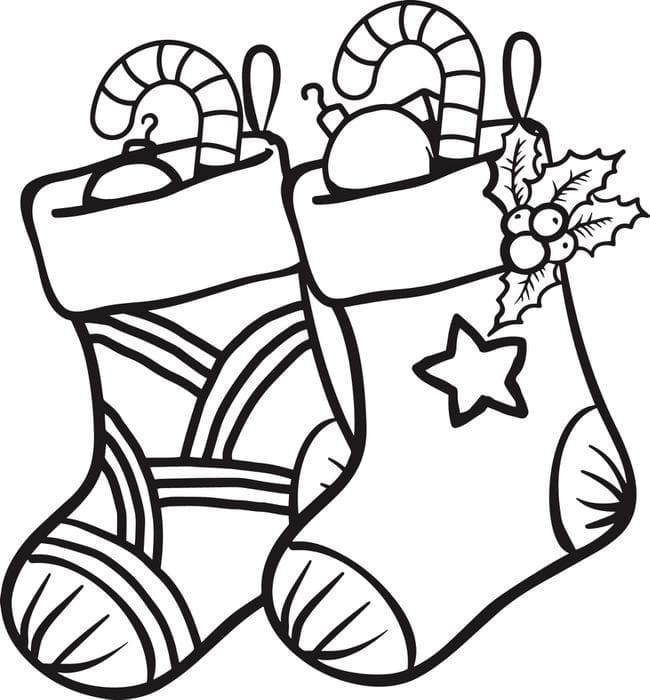 Pair Of Christmas Stockings Image For Kids Coloring Page