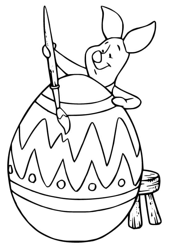Piglet Painting Easter Egg Image For Children Coloring Page
