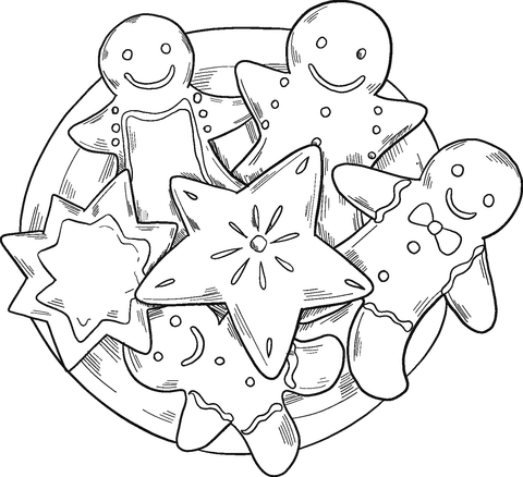 Plate With Gingerbread Coloring Page