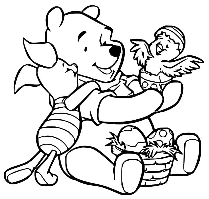 Pooh And Piglet With Easter Chick Picture Coloring Page