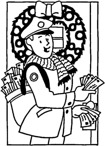 Postman With Christmas Cards Image For Kids Coloring Page