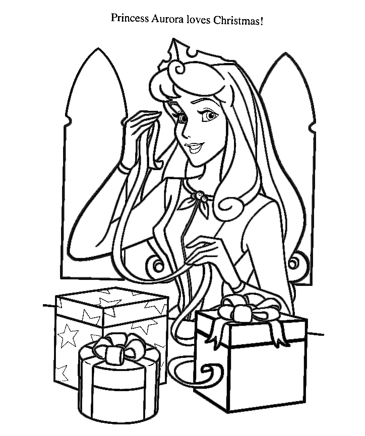 Princess Aurora Wrapping Presents Coloring Page