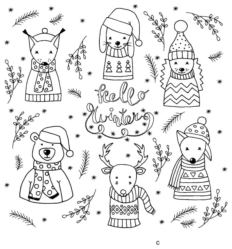 Print Christmas Animals Coloring Page