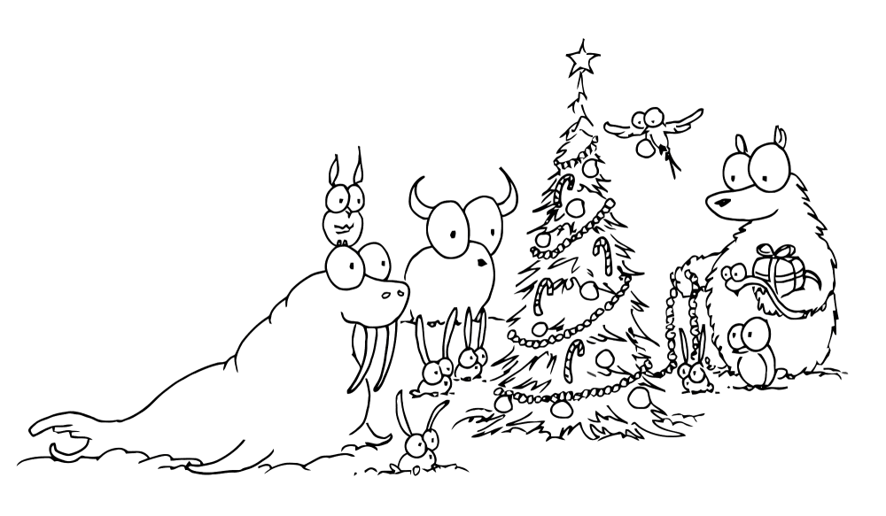 Printable Christmas Animals And Tree Image For Kids Coloring Page