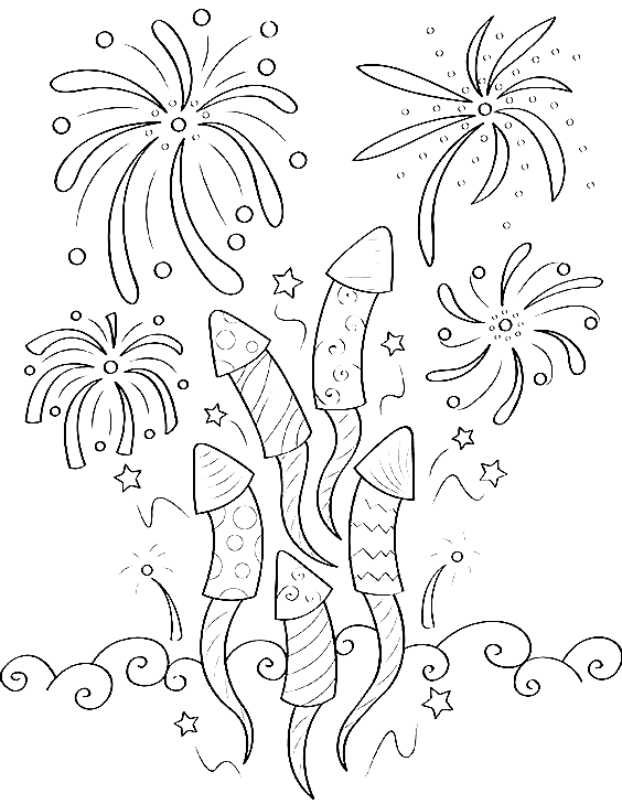 Printable Fireworks Cute Coloring Page