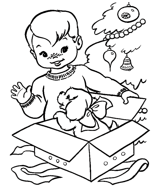 Puppy Christmas Present Coloring Page