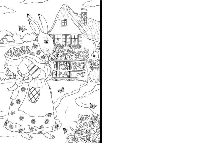 Rabbit Mother And Rabbit Daughter Card Image For Kids Coloring Page