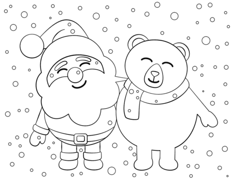 Santa And Bear Image For Kids Coloring Page