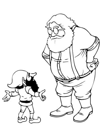 Santa And Christmas Elf Image For Kids Coloring Page