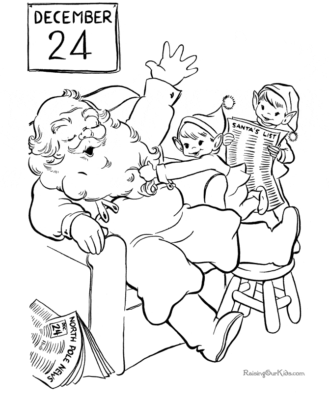 Santa And His Elves Christmas Image For Kids Coloring Page