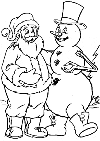 Santa And The Snowman Free Printable Coloring Page