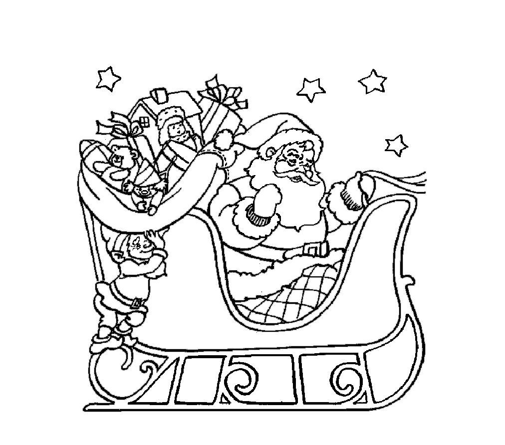 Santa Bringing Presents On The Sleigh Coloring Page