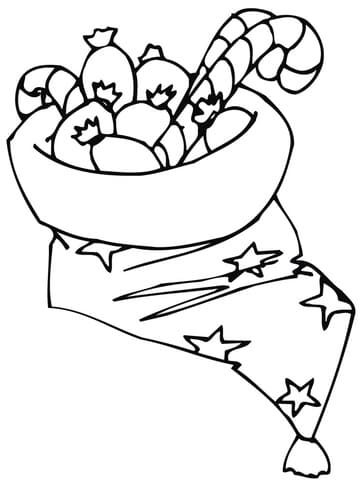 Santa Hat Holding A Bunch Of Christmas Candy Image For Kids Coloring Page