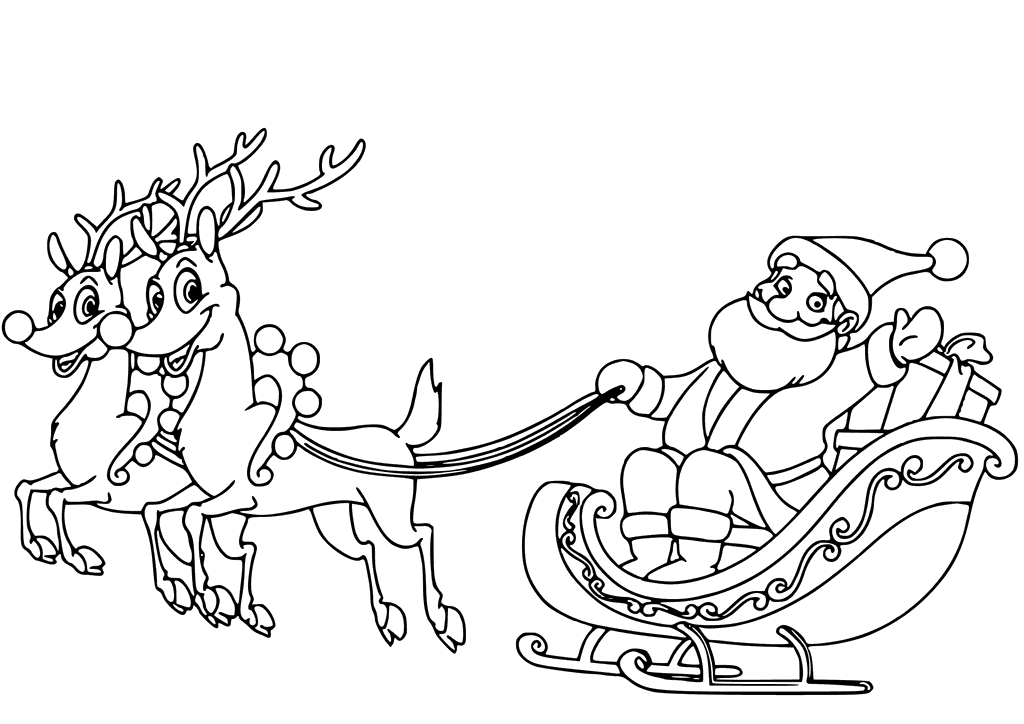 Santa Sleigh For Children Coloring Page