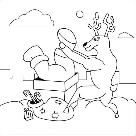 Santa Stuck In The Chimney Image Coloring Page