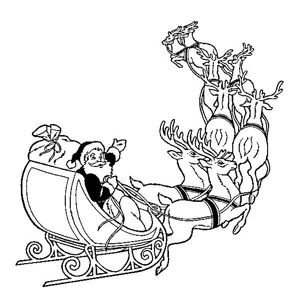 Santa And Sleigh For Children Coloring Page