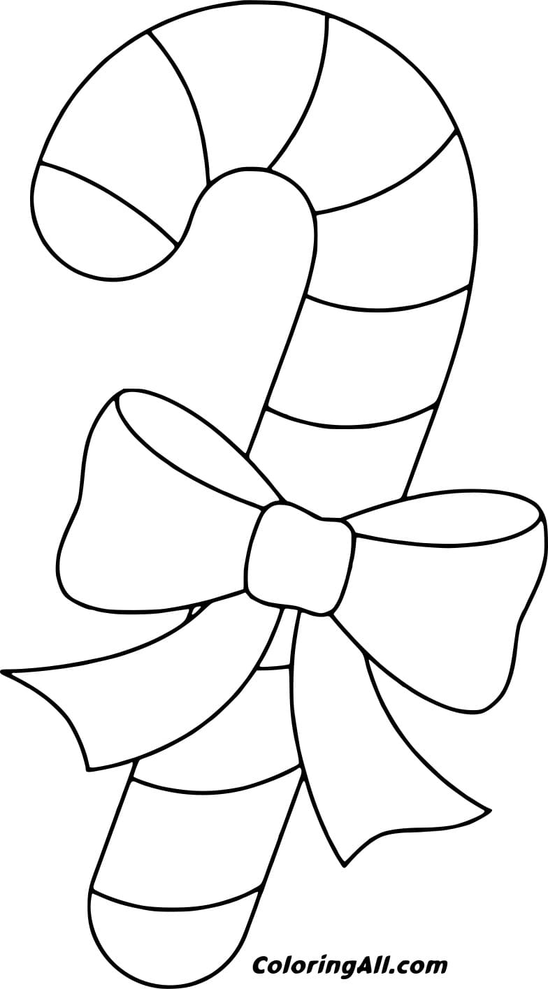Simple Thick Candy Cane With Bowknot Coloring Page
