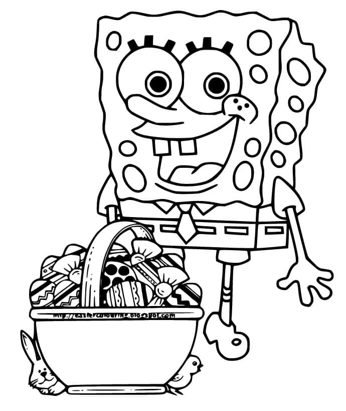 Spongebob With Easter Basket Printable Coloring Page