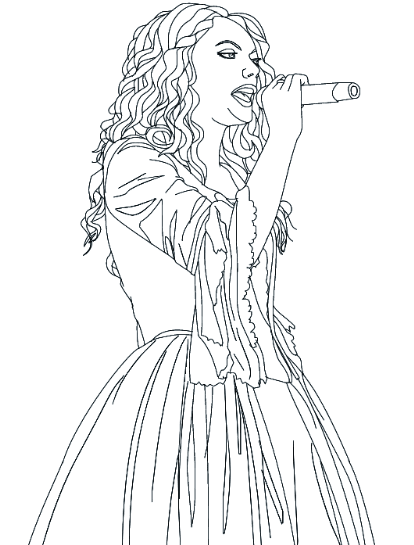 Taylor Swift Singing Close Up Printable Coloring Page