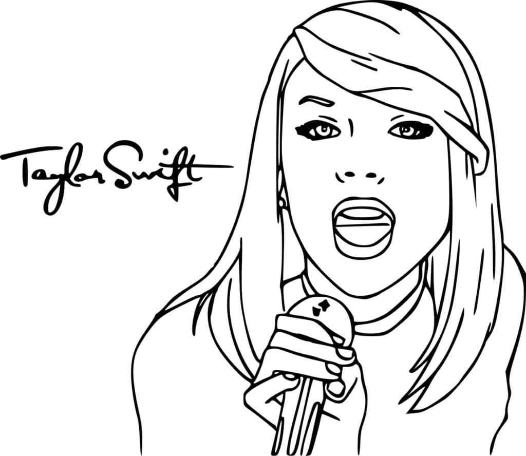 Taylor Swift With Microphone For Kids Coloring Page