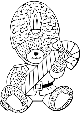 Teddy Bear With Candy Cane Printable Coloring Page