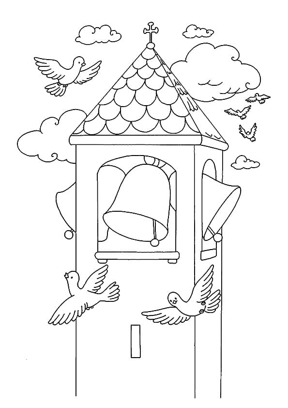 The Church Bells For Kids Coloring Page