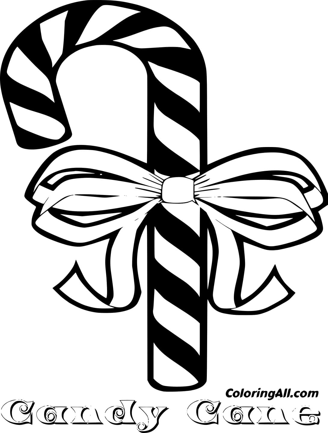 Thick Candy Cane With A Bowknot Printable Coloring Page