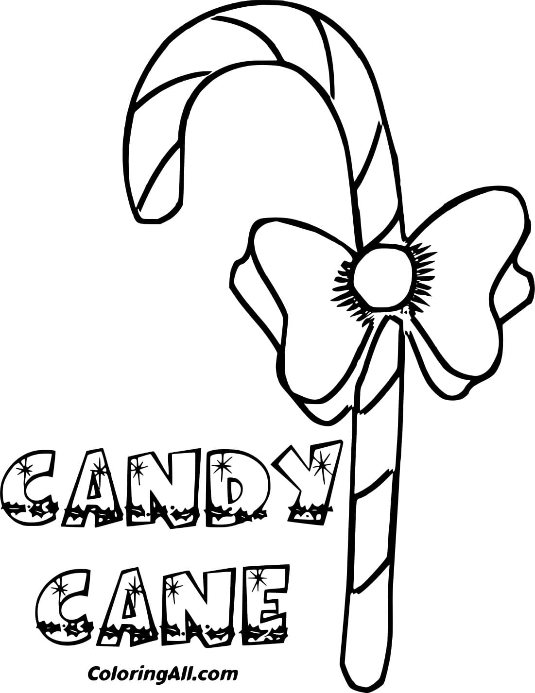 Thin Candy Cane With Flowers For Kids Coloring Page