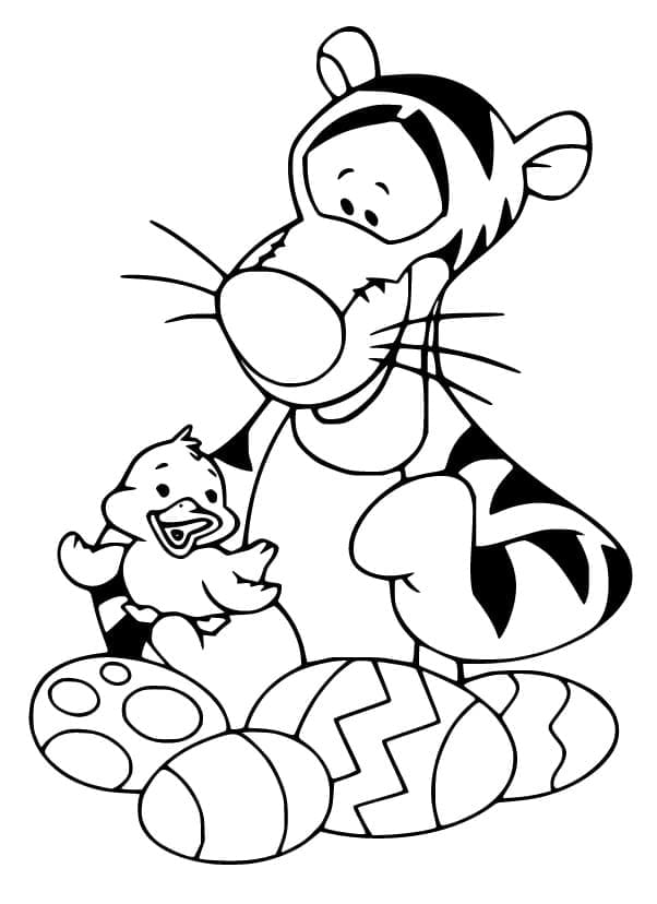 Tigger With Easter Eggs Printable Coloring Page