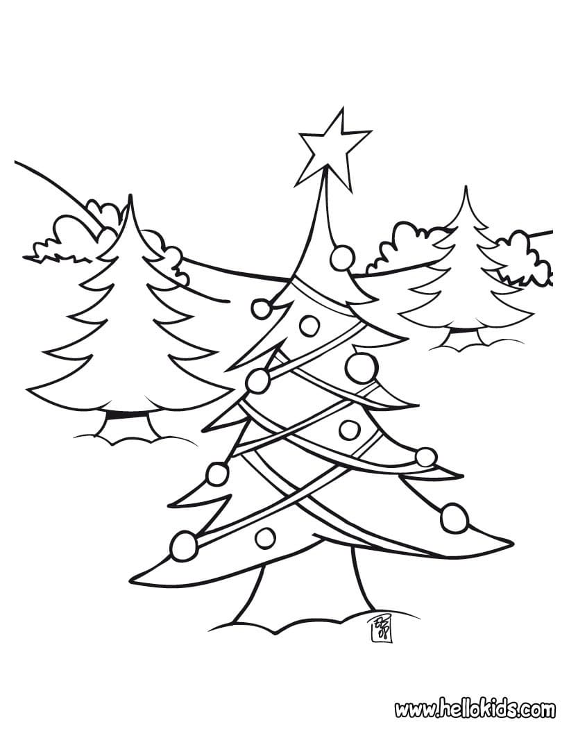 Tree With Christmas Lights Image For Kids Coloring Page