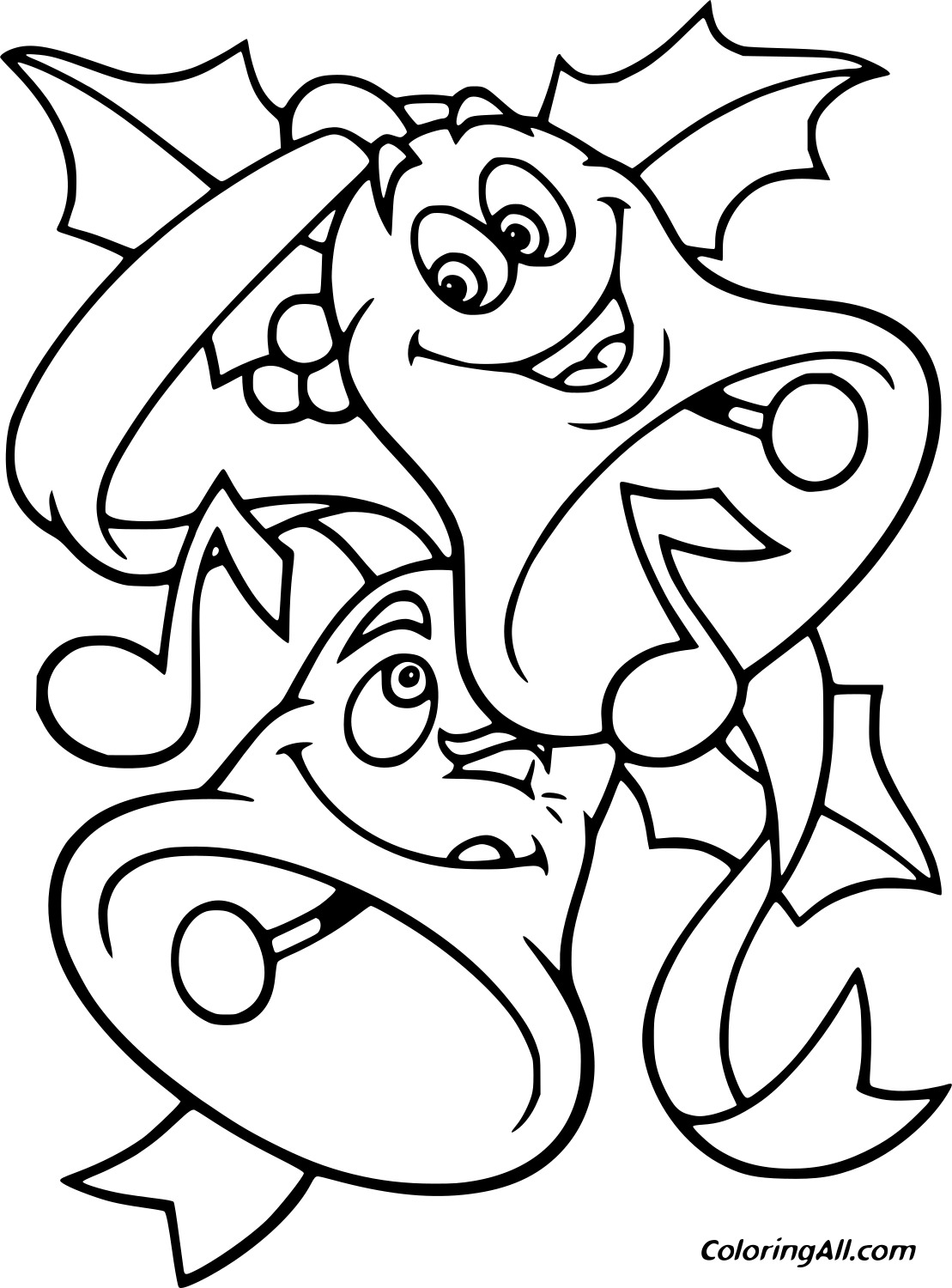 Two Jingle Bells With Funny Faces For Kids Coloring Page