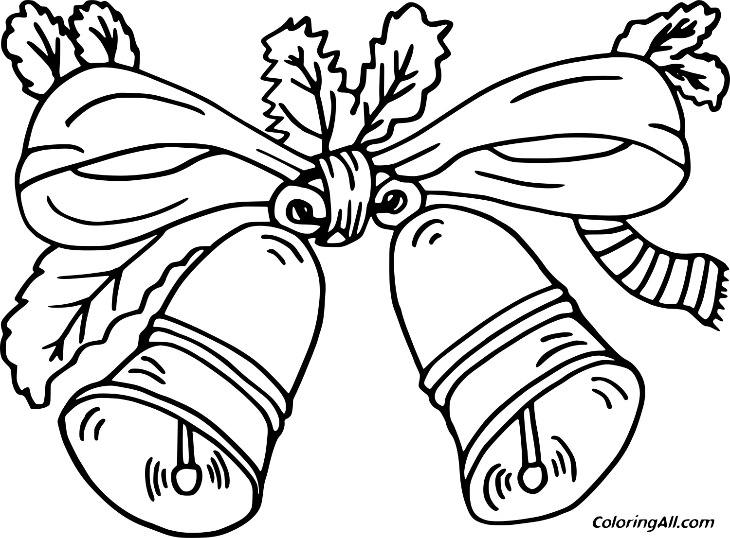 Two Ringing Bells And Holly Image For Kids Coloring Page