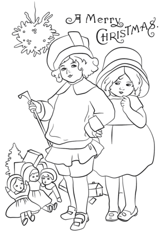 Victorian Christmas Card Image For Kids Coloring Page