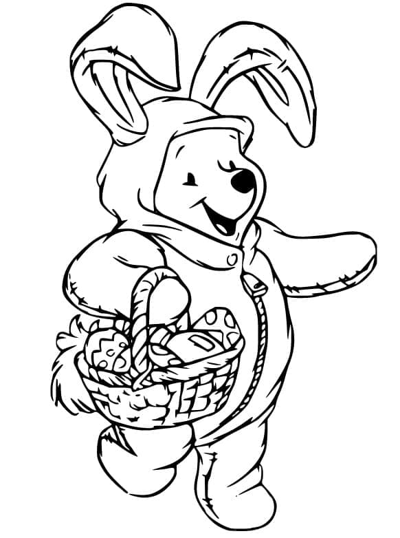 Winnie The Pooh Holding Easter Basket For Children Coloring Page
