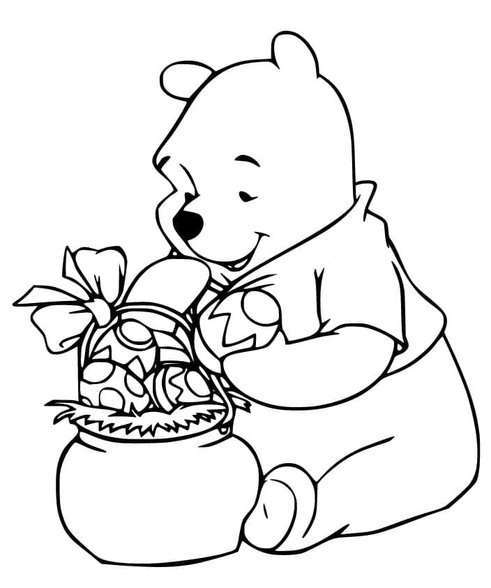 Winnie The Pooh With Easter Basket For Children Coloring Page