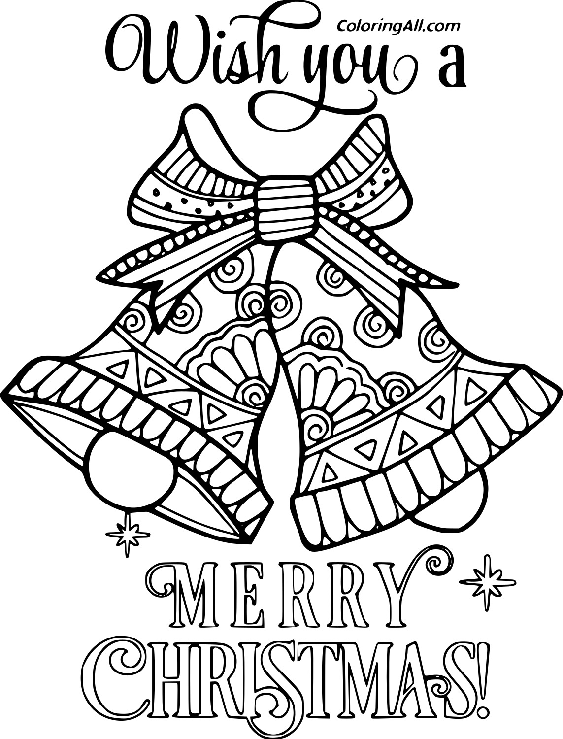 Wish You A Merry Christmas Bells Image For Kids Coloring Page