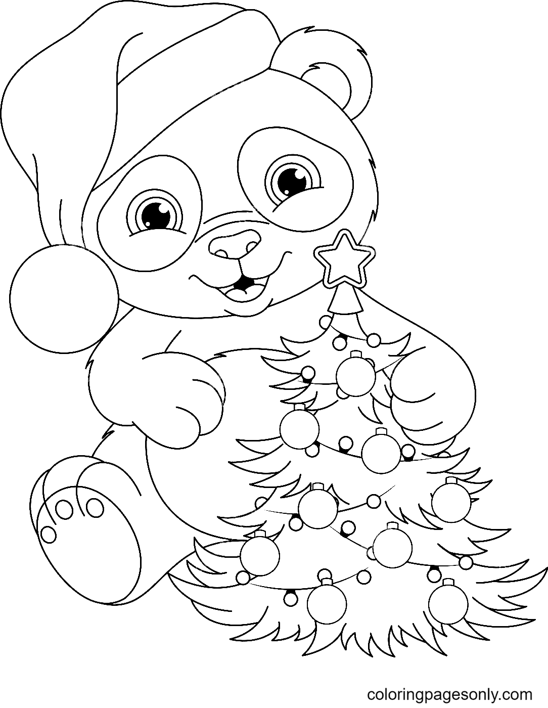 Xmas Tree and Christmas Lights Coloring Page