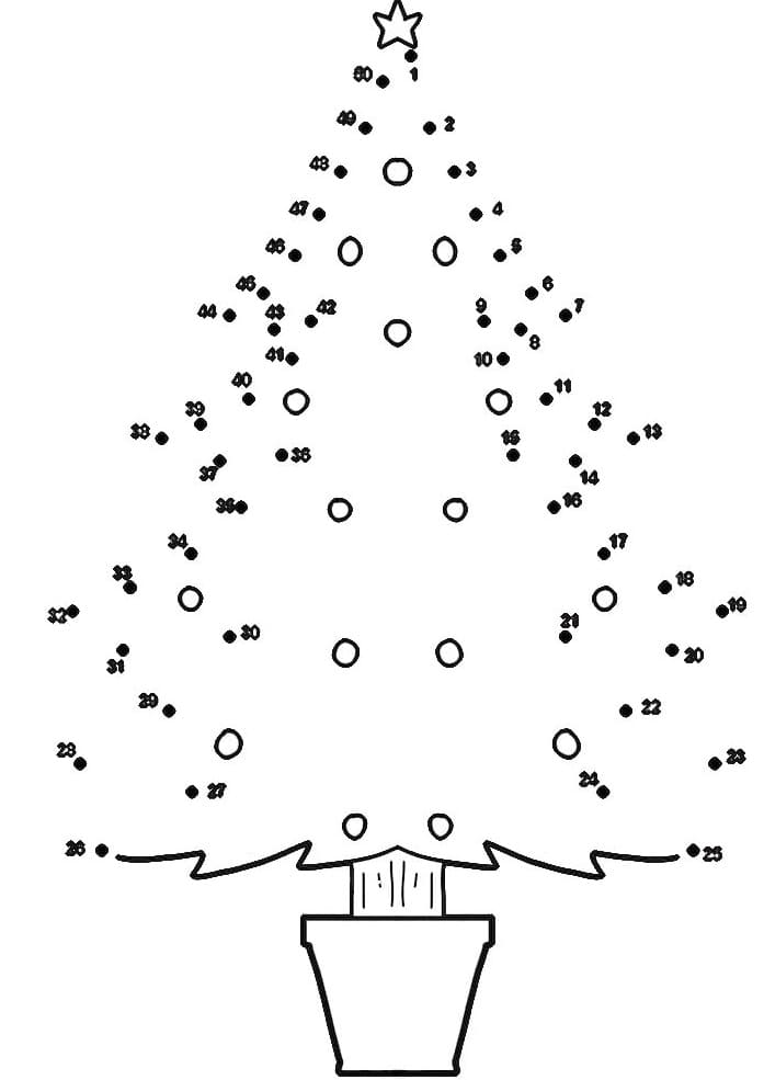 A Christmas Tree Dot To Dots Coloring Page