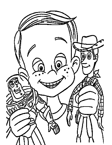 Andy Has Buzz Light Year And Woody Sheriff Coloring Page