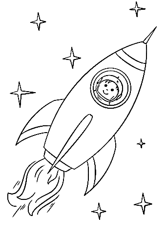 Boy Astronaut Flying In A Space Rocket Coloring Page
