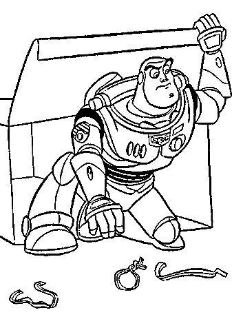 Buzz Lightyear Is Hiding Behind The Box Coloring Page