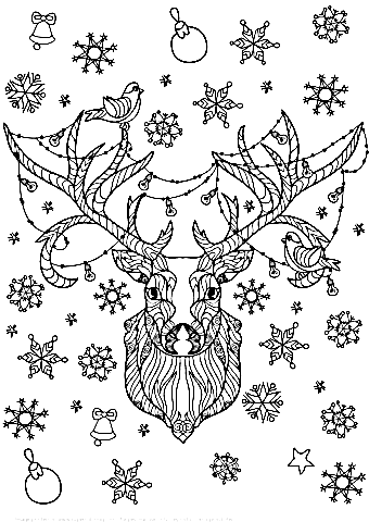 Christmas Deer With Light Bulbs Garland Zentangle For Children Coloring Page