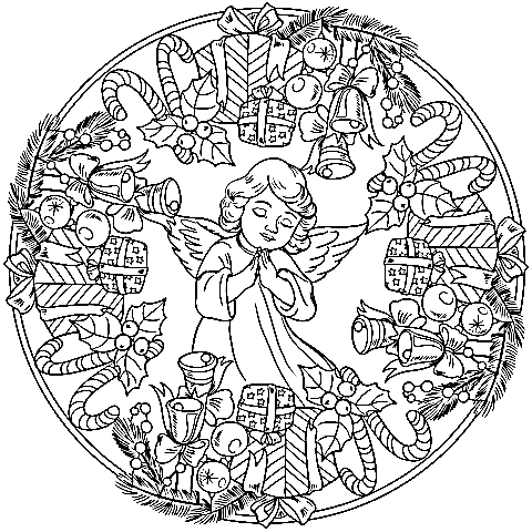 Christmas Mandala With Ornament Coloring Page