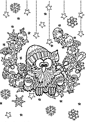 Christmas Owl Zentangle Coloring Page