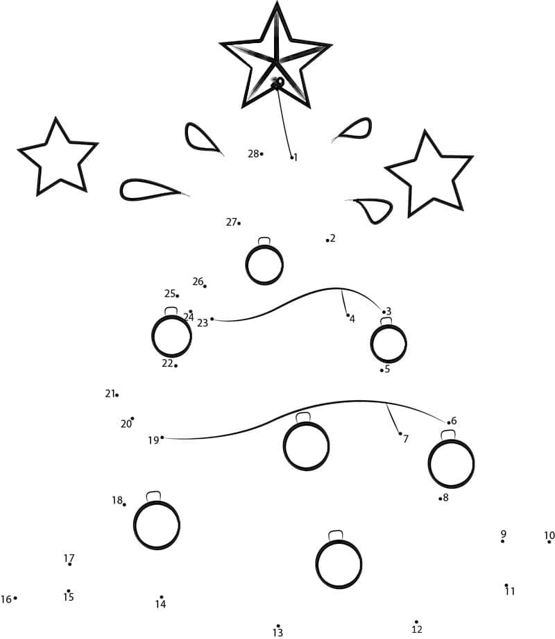 Christmas Tree Dot to Dots For Children Coloring Page