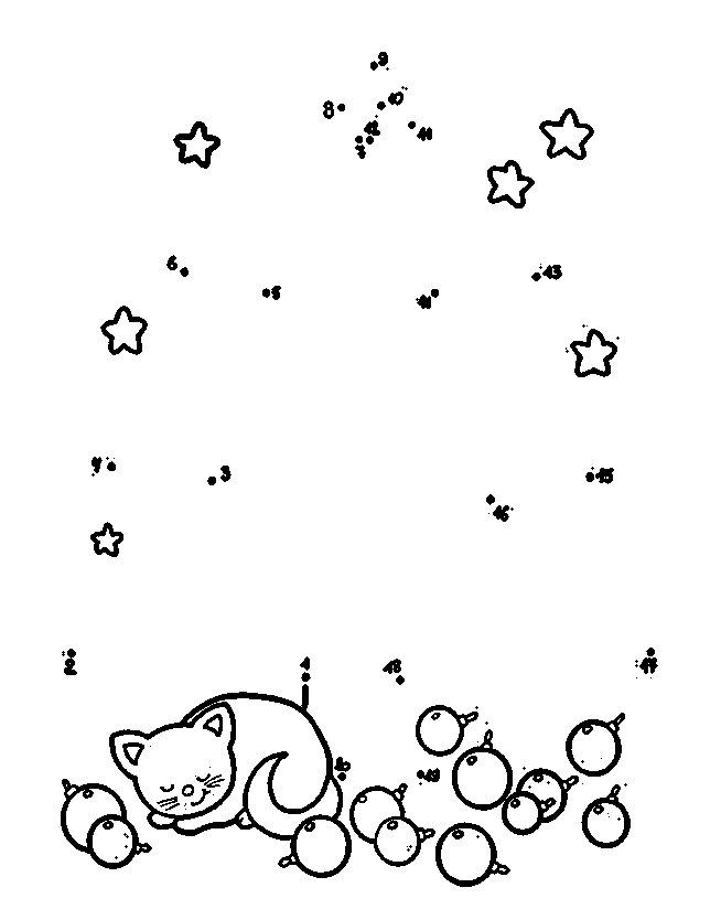 Christmas Tree And Kitty Dot To Dots Coloring Page
