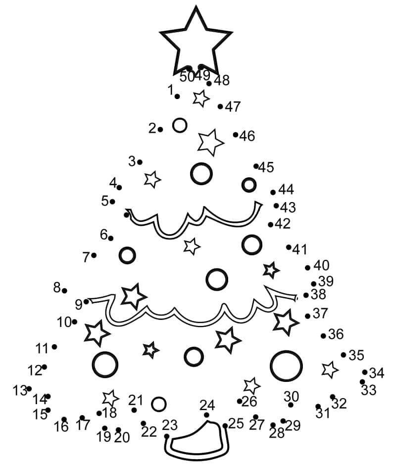 Cool Christmas Tree Dot To Dots Coloring Page
